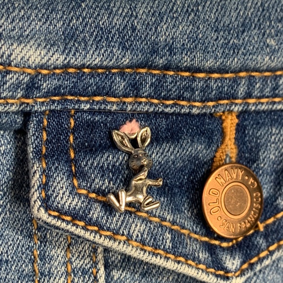 Old Navy Denim Jean Jacket Trucker Pink Aqua Blue Bunny Charm Crafted Girls Med - Picture 10 of 12
